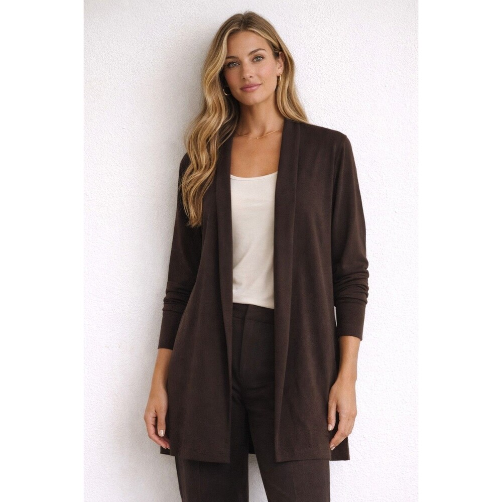 Eileen Fisher Open Front Cardigan Womens XL Dark Brown Lightweight Knit Jacket